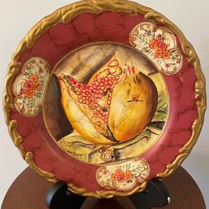 Raymond Waites hand-painted decorative plate with pomegranate motif, Plate Decor